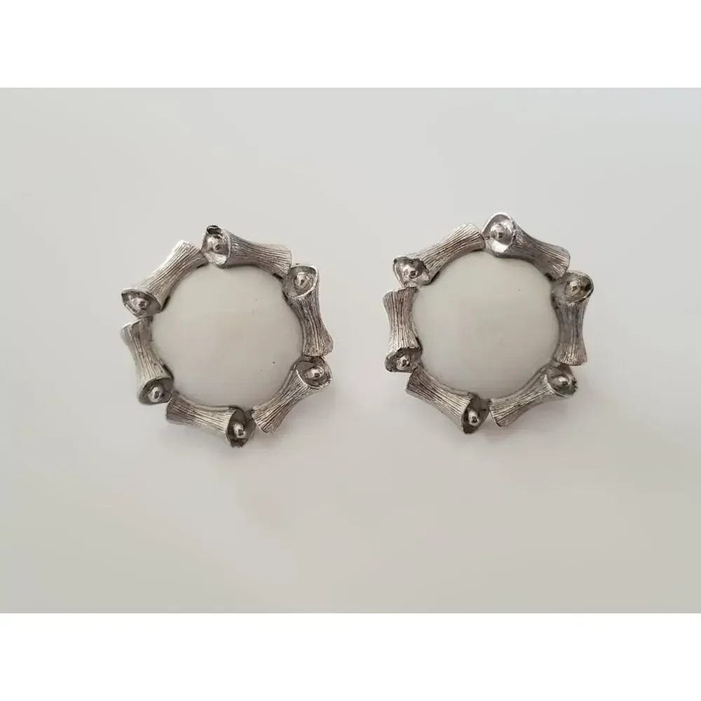 Vintage Mid-century Crown Trifari White and Silver Earrings